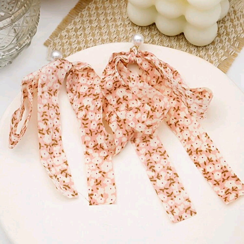 🍉5 for $25* Floral Boho Ribbon Earrings - Picture 2 of 3